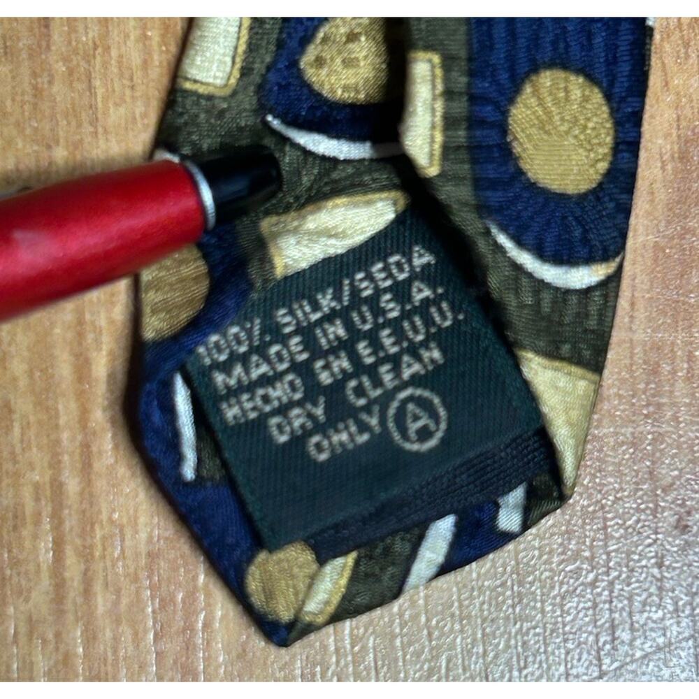 Vintage J. Riggins Silk Necktie Men's Blue Gold Geometric Abstract Art Deco USA - Picture 4 of 6